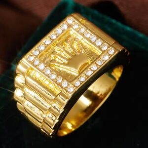 Anthropologie Gold Men's Ring with Crystal Details